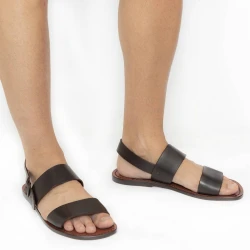 Hand gefertigte Herren-Sandalen aus dunkelbraunem Leder aus Italien