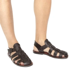 Franziskaner-Sandalen für Herren aus dunkelbraunem Leder in Italien von Hand gefertigt