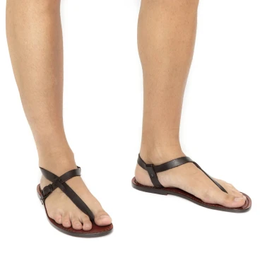 Handmade brown leather thong sandals for men