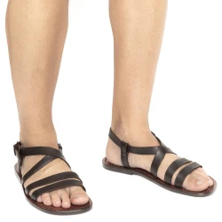 Franziskaner-sandalen für Männer aus dunkelbraunem Leder in Italien von Hand gefertigt