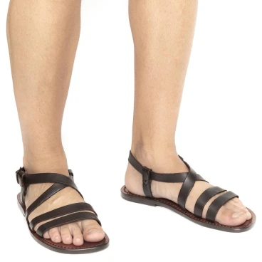 Handmade in Italy mens dark brown leather Franciscan sandals
