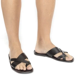 Handmade in Italy black leather mens slades braid around the big toe