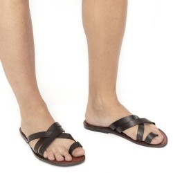 Chanclas marrón cuero hombre hechas a mano en Italia