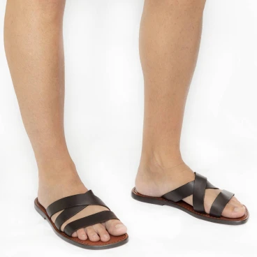 Handgemachte braunem Leder Herren Pantoffeln Sandalen