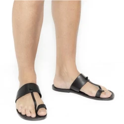 Sandals tong cuir homme noir fait à la main en Italie