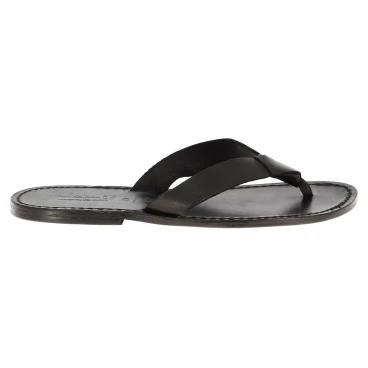 Handgefertigte Schwarze Herren-Zehensandalen leder