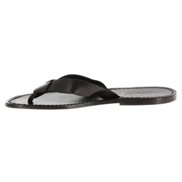 Handgefertigte Schwarze Herren-Zehensandalen leder