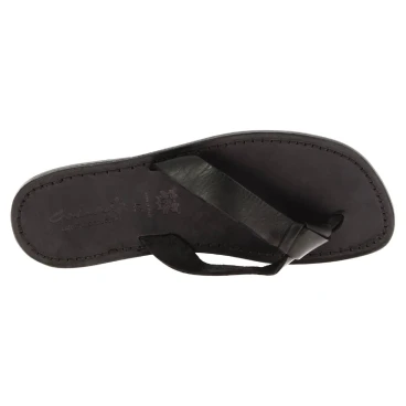 Handgefertigte Schwarze Herren-Zehensandalen leder