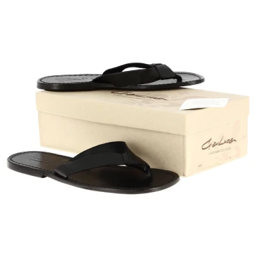 Handgefertigte Schwarze Herren-Zehensandalen leder