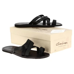 Herren Flip-Flop-Sandalen aus Schwarzen Leder in Italien von Handgefertigt