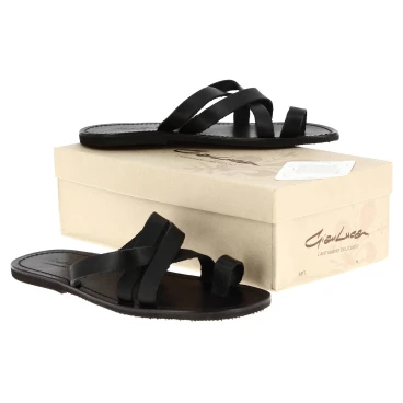 Herren Flip-Flop-Sandalen aus Schwarzen Leder in Italien von Handgefertigt