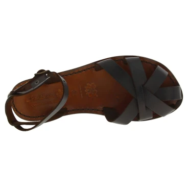 Dunkelbraune Damen-Sandalen in Italien von Hand gefertigt aus echtem Leder