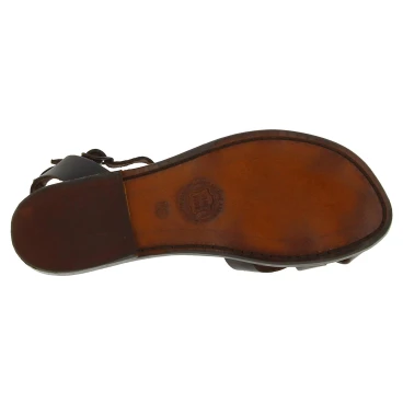 Handmade dark brown flat sandals for women real italian leather