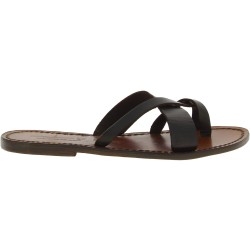 Sandalias de cuero marron oscuro para mujeres hechos a mano en Italia