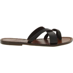 Tongs femme en cuir marron foncé travaillés à la main en Italie