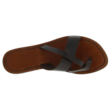 Tongs femme en cuir marron foncé travaillés à la main en Italie