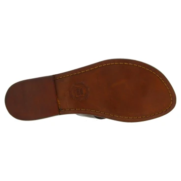 Tongs femme en cuir marron foncé travaillés à la main en Italie