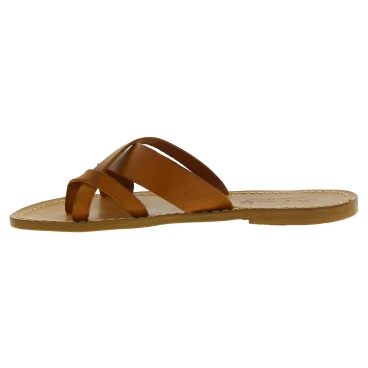 Women's thong sandals Handmade in Italy in tan calf leather