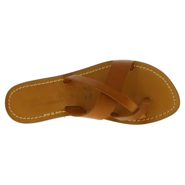 Women's thong sandals Handmade in Italy in tan calf leather