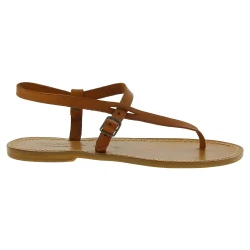 Sandales tongs plates pour femme en cuir marron