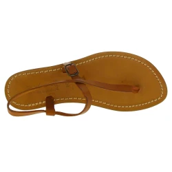 Sandales tongs plates pour femme en cuir marron