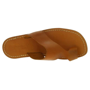 Ciabatte infradito da uomo in pelle color cuoio artigianali