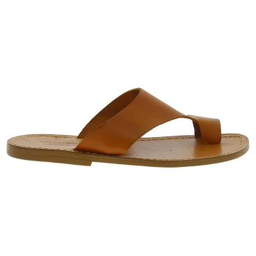 Herren Flip-Flop-Sandalen aus Hautbräunung Leder in Italien von Handgefertigt