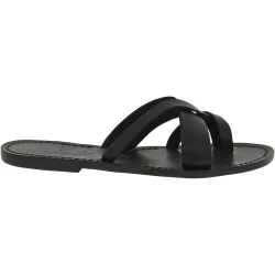 Tongs femme en cuir noir travaillés à la main en Italie