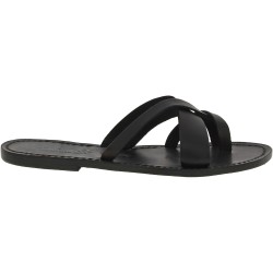 Women's thong sandals Handmade in Italy in black calf leather