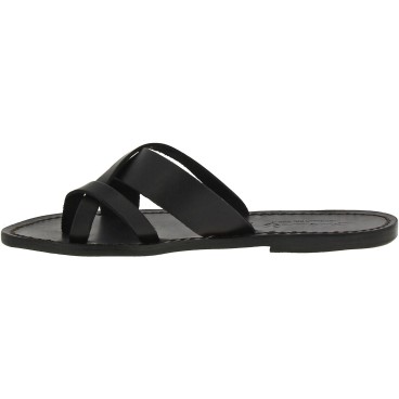 Sandalias de cuero negro para mujeres hechos a mano en Italia