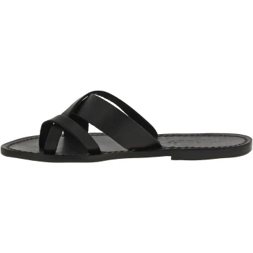Tongs femme en cuir noir travaillés à la main en Italie