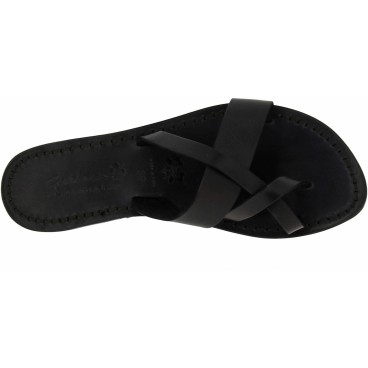 Sandalias de cuero negro para mujeres hechos a mano en Italia