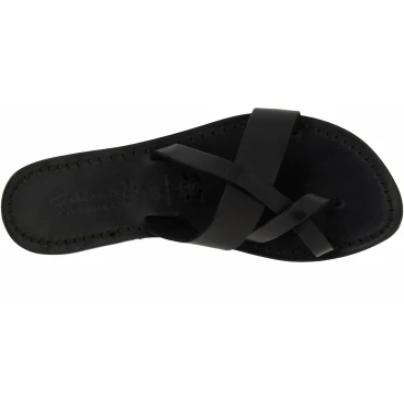 Tongs femme en cuir noir travaillés à la main en Italie