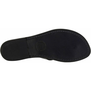 Sandalias de cuero negro para mujeres hechos a mano en Italia