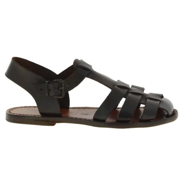 Dark brown flat sandals for women real leather Handmade in Italy