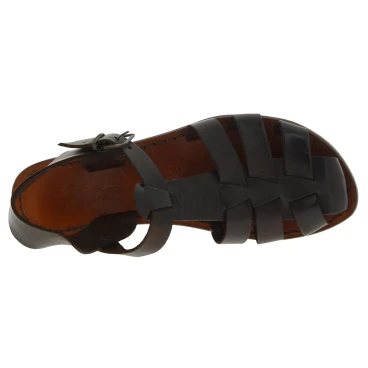 Dark brown flat sandals for women real leather Handmade in Italy