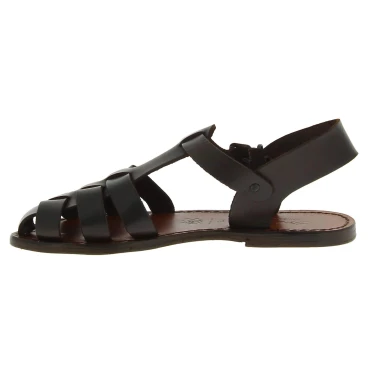 Dark brown flat sandals for women real leather Handmade in Italy