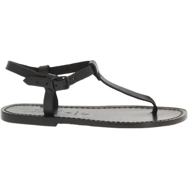 Sandales cuir femmes noir travaillées à la main