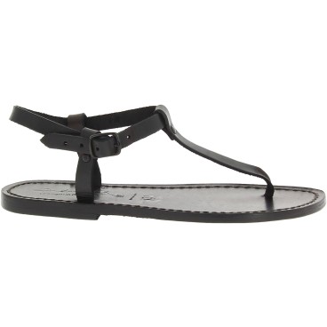 Sandalias en cuero negro hecha a mano en Italia