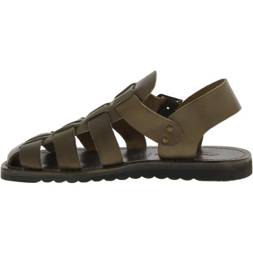 Handmade men's sandals in mud color leather thick rubber sole