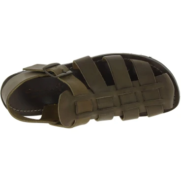 Handmade men's sandals in mud color leather thick rubber sole