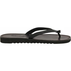 Black leather thongs sandals for men with thick rubber sole