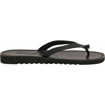 Black leather thongs sandals for men with thick rubber sole