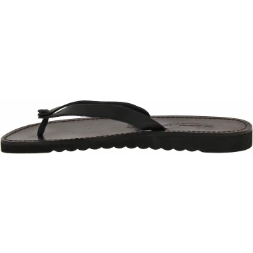 Black leather thongs sandals for men with thick rubber sole