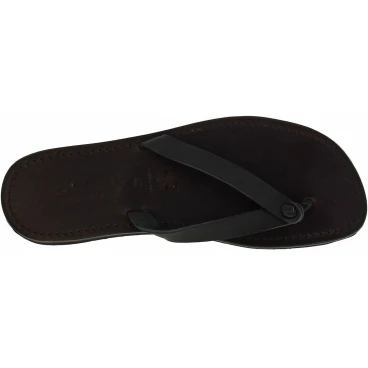 Black leather thongs sandals for men with thick rubber sole