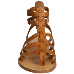 Flache Damen-Sandalen im Gladiator-Stil aus Leder in Italien von Hand gefertigt