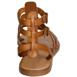 Flache Damen-Sandalen im Gladiator-Stil aus Leder in Italien von Hand gefertigt
