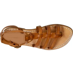 Flache Damen-Sandalen im Gladiator-Stil aus Leder in Italien von Hand gefertigt
