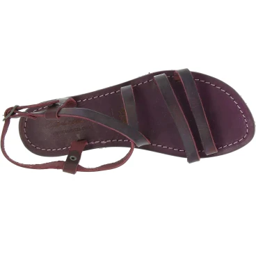 Damen Riemchen-Sandalen aus Pflaume Leder in Italien von Handgefertigt