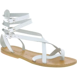 Hand gefertigte italienische Gladiator-Sandalen aus weißem Leder
